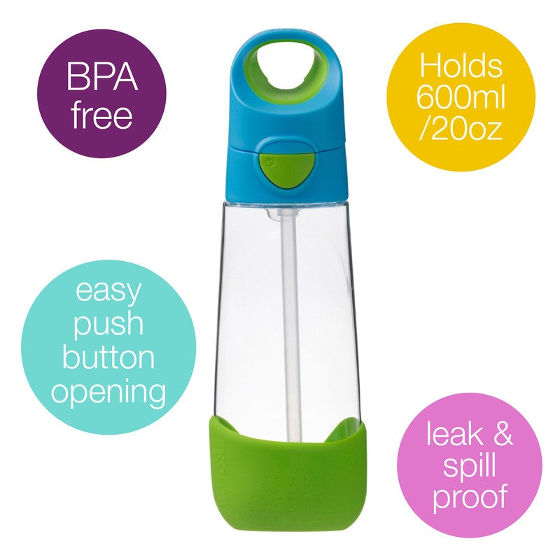B.Box Big Kids Tritan™ Drink Bottle with Straw | Leakproof Push Button Lid | Ergonomic Triangle Grip | BPA-Free Reusable Water Bottle for School Kids | 600ml-Ocean Breeze - Image 2