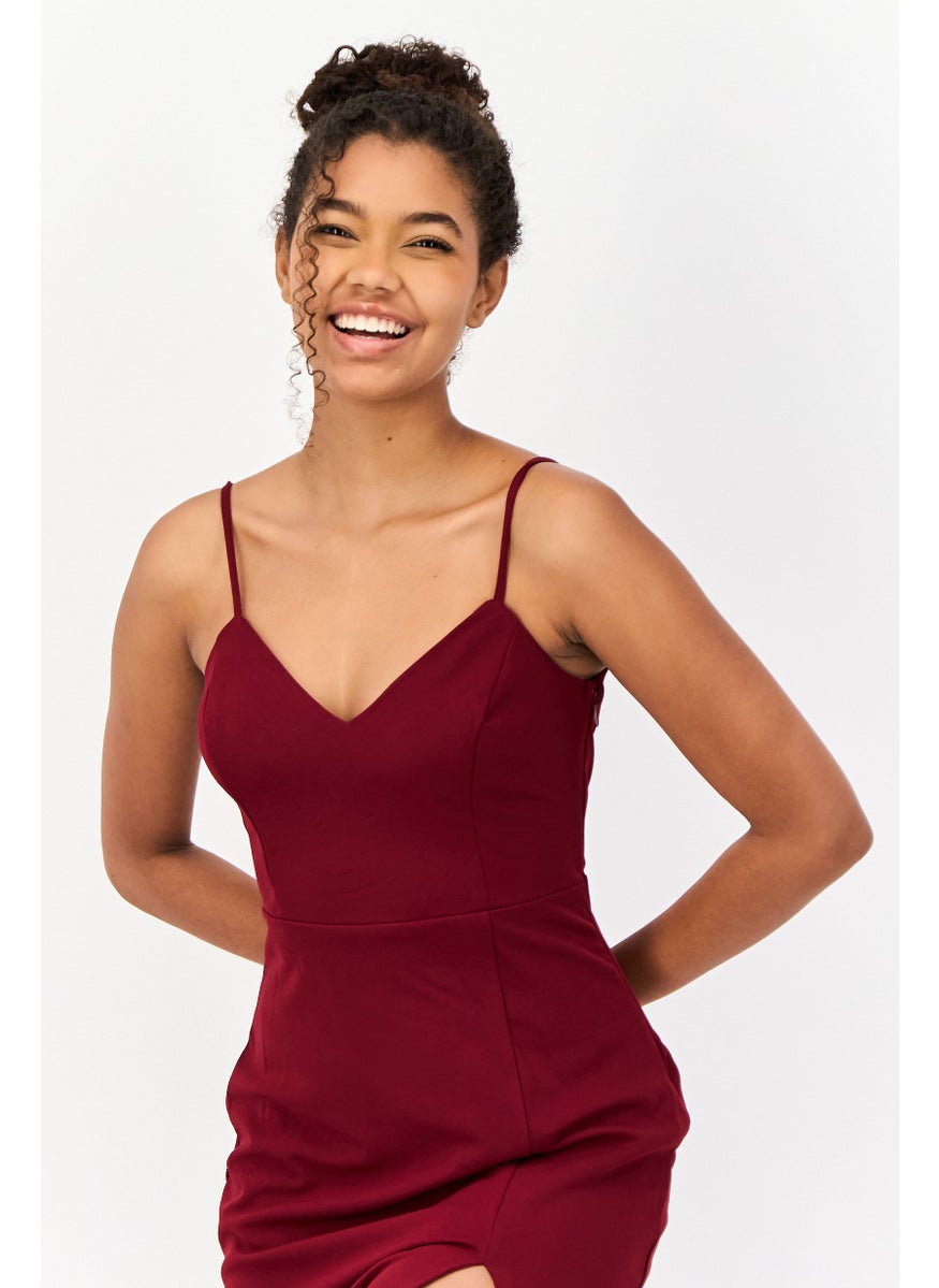Lulus Women Solid Mermaid Maxi Dress, Burgundy  - Image 2