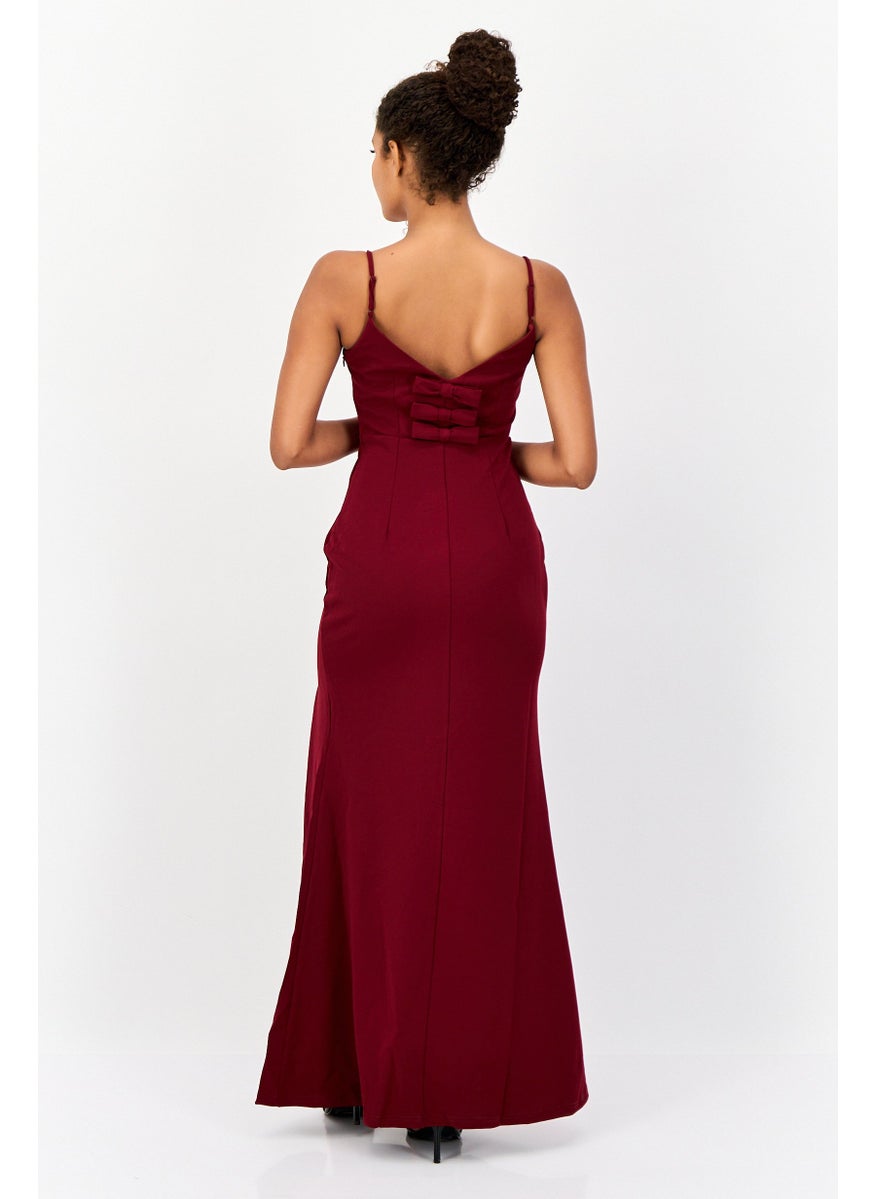 Lulus Women Solid Mermaid Maxi Dress, Burgundy  - Image 4