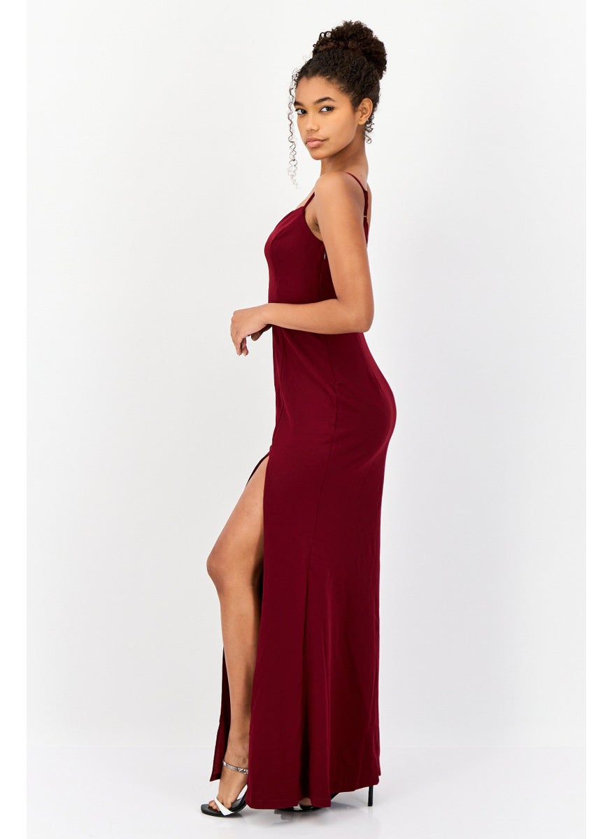 Lulus Women Solid Mermaid Maxi Dress, Burgundy  - Image 3