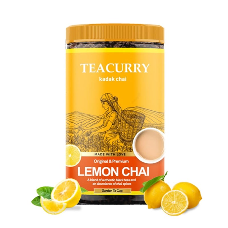 TEACURRY Lemon Chai (100 Grams, 50 Cups) - Nimbu Chai for Weight and Skin Glow - 100% Natural Flavoured Tea with Real Lemon | Refreshing & Tasteful Lemon Flavor Chai Tea - Image 1