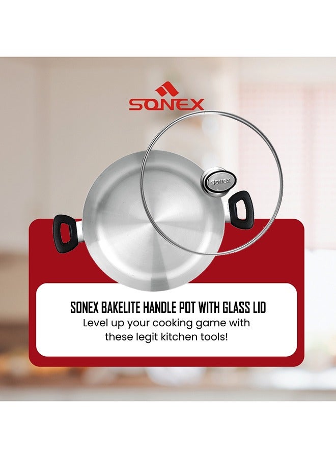 Sonex Premium Aluminium Casserole with Glass Lid and Ergonomic Bakelite Cool Handle – 18 cm (2.5 Ltr), Sleek Metal Finish, Durable Construction, See-Through Lid for Easy Monitoring, Dishwasher Safe - Image 4