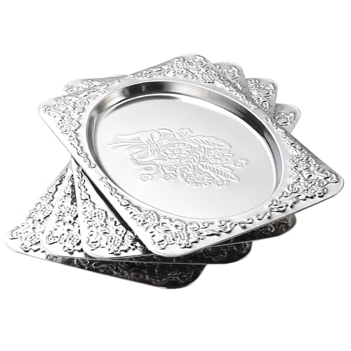 ZENOVLUX 4-Pack Small Silver Serving Trays Set - ZENOVLUX Oval Vintage Engraved Mirror Decorative Tray, 11.4" x 7" Party Platters for Easter, Food, Appetizer, Charcuterie, Cookies, Desserts - Image 1
