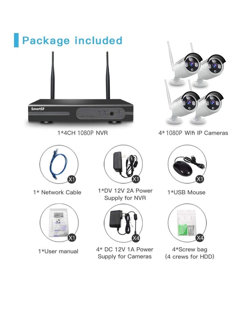 Generic - Smart SF 1080P 4 Channel WiFi Network Video Security Camera, 4 Cameras Plug and Play, Motion Detection, Night Vision, Remote Control, IP66 Waterproof - Image 1