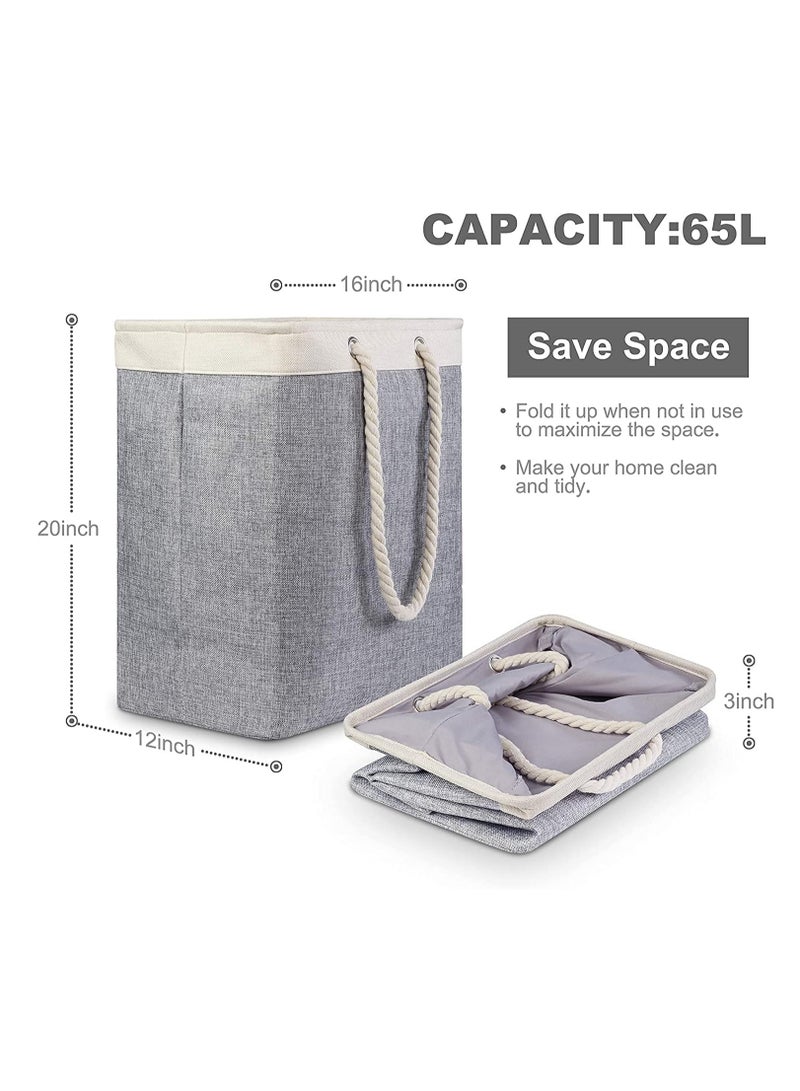 Raxoom 65L Laundry Basket Linen Storage Baskets ,Hamper Collapsible Folding Laundry Bin with Rope Handles for Laundry Room Bathroom - Image 2