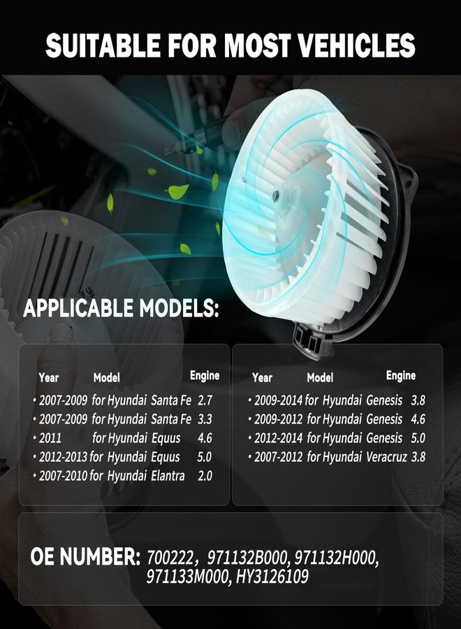 Aspligo 700222 AC Heater Blower Motor Fan Fit for Hyundai Elantra 2007-2010 EQUUS 2011-2013 Genesis 2009-2014 Santa FE 2007-2009 Veracruz 2007-2012 - Image 4