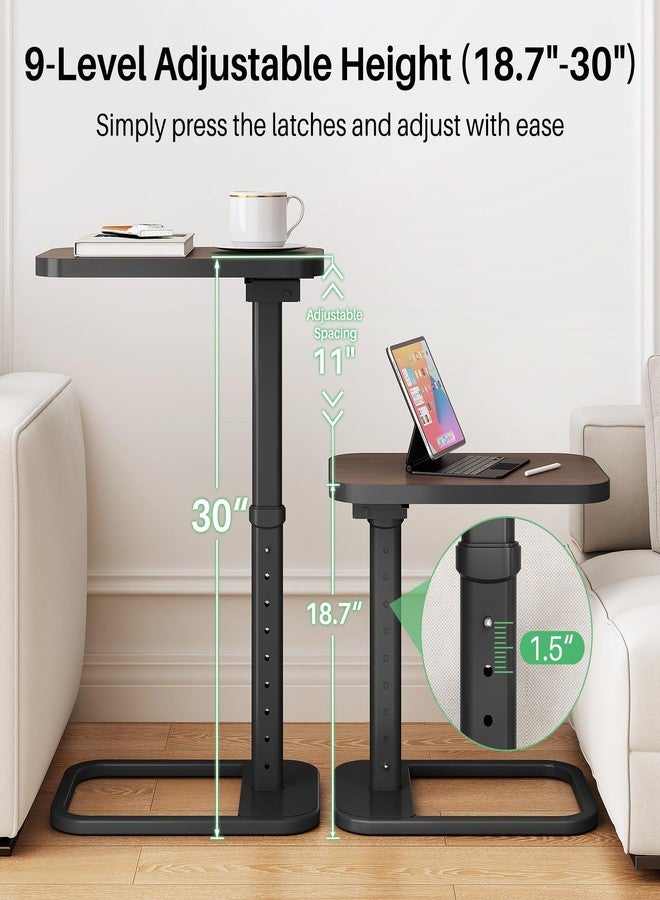 Kitstorack TV Tray Table, Adjustable Height & Rounded Metal Corners, Snack Table for Couch, Sofa, Bed, Chair, Living Room, C Shaped End Side Table for Eating, Dinner or Laptop, Small Spaces, Espresso - Image 2