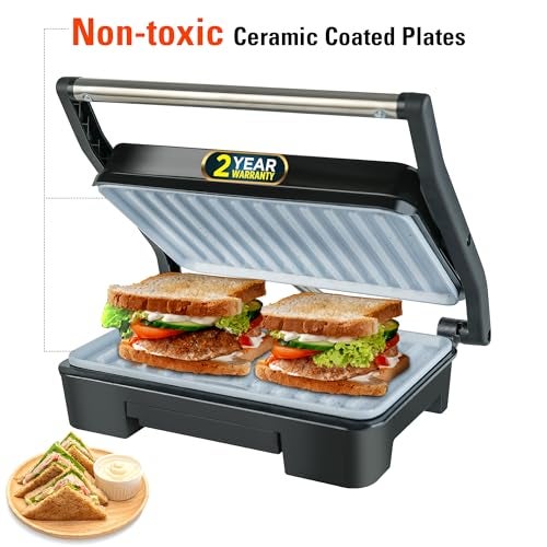 IBELL SM1515C Electric Sandwich Maker 1000W With Non Toxic Ceramic Coated Plates, Floating Hinges, Adjustable Size, Panini/Toaster/Grill(black) - Image 3