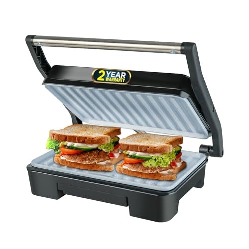 IBELL SM1515C Electric Sandwich Maker 1000W With Non Toxic Ceramic Coated Plates, Floating Hinges, Adjustable Size, Panini/Toaster/Grill(black) - Image 1