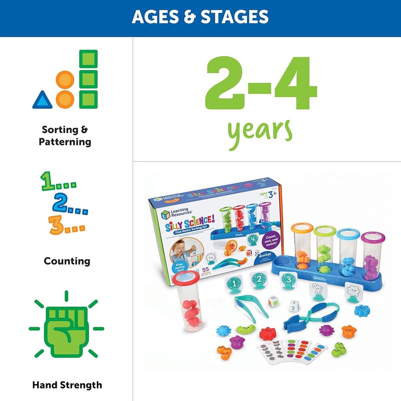 Learning Resources Heavy load resistant Silly Science Fine Motor Sorting Set, STEM Toys for Kids, Educational Toy, Preschool Fine Motor Skills, PreK Manipulatives, 55 Pieces, Age 3+ Modern versatile shape - Image 5