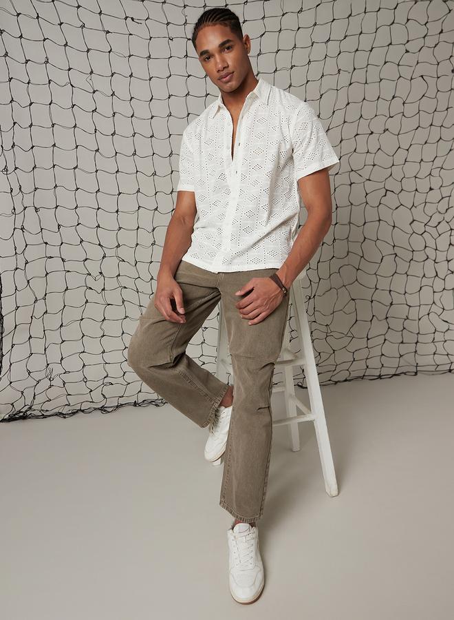 Hubberholme Men Relaxed Spread Collar Textured Cotton Shiffli Casual Shirt - Image 2