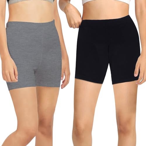DChica Girls Cotton Boyshorts Panties | Bloomers for Girls with Good Hip Coverage & Inner Elastic | Seamless, Breathable, High Rise Underwear Shorts Pack of 2 Grey & Black - Image 1