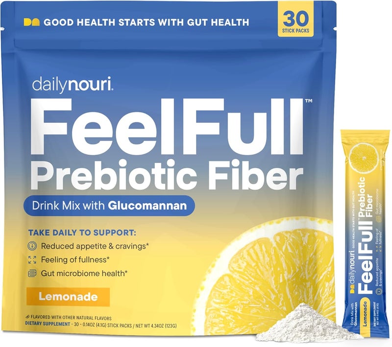 NOURI Daily Nouri FeelFull Prebiotic Fiber Drink Mix with Glucomannan  Chromium  for Natural Feeling of Fullness Appetite  Cravings Support Gut Microbiome  Metabolic Health  30 Stick Packs - Image 1