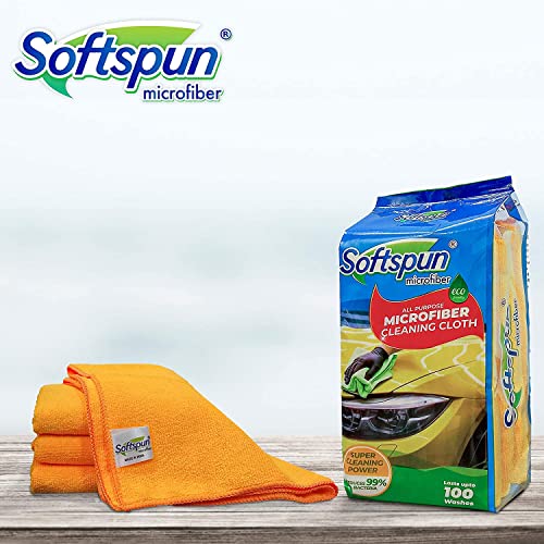 SOFTSPUN Microfiber Cleaning Cloths, 50X50 cms 4 pcs Towel Set 340 GSM Orange! Highly Absorbent Lint and Streak Free Multipurpose Wash Cloth for Kitchen Car Window Stainless Steel Silverware. - Image 3
