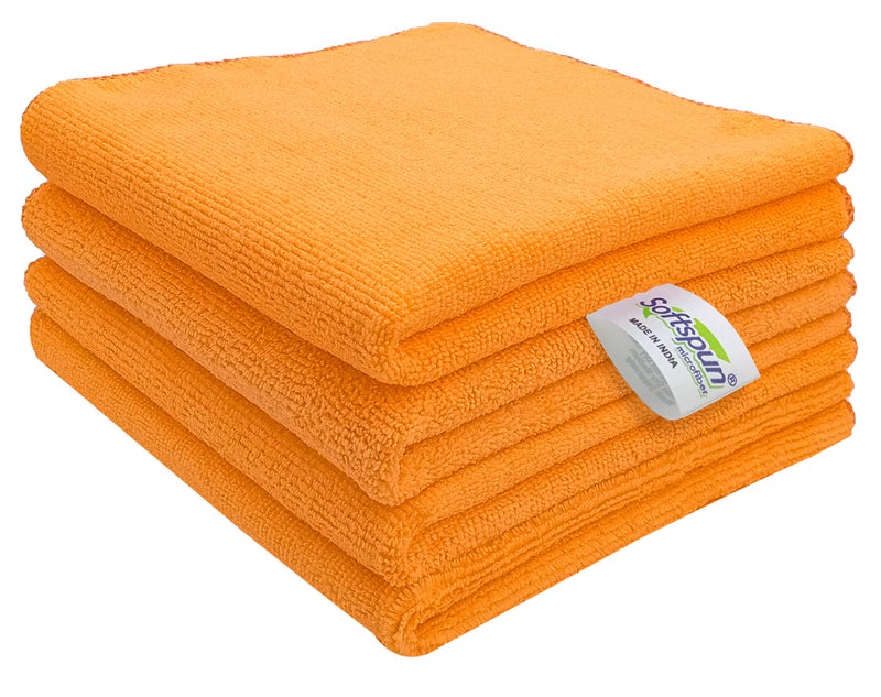 SOFTSPUN Microfiber Cleaning Cloths, 50X50 cms 4 pcs Towel Set 340 GSM Orange! Highly Absorbent Lint and Streak Free Multipurpose Wash Cloth for Kitchen Car Window Stainless Steel Silverware. - Image 1