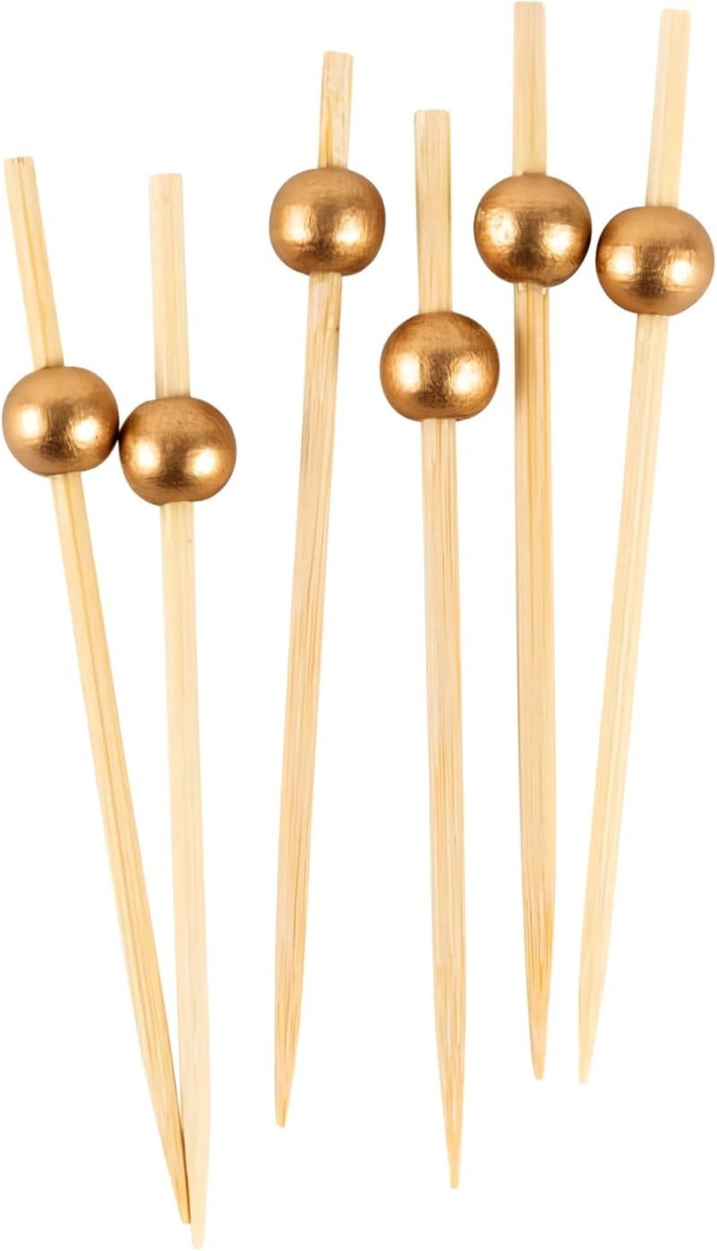 Blue Sky Eco-friendly Gold Wooden Ball Food Picks (Pack of 100) - Sustainable Skewers And Bamboo Picks for Charcuterie, Appetizers, & Cocktail Picks For Parties, Casual Dining & More, 3.5" - Image 2