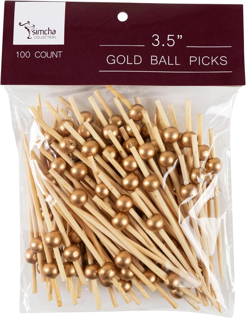 Blue Sky Eco-friendly Gold Wooden Ball Food Picks (Pack of 100) - Sustainable Skewers And Bamboo Picks for Charcuterie, Appetizers, & Cocktail Picks For Parties, Casual Dining & More, 3.5" - Image 4