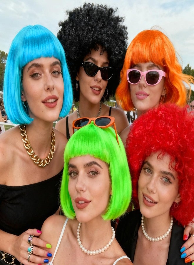 MIUSKATL 12 Multi Pack Fun Wigs, Assorted Bob Wig, Wavy Colored Colorful Hair Wigs, Funny Neon Clown Fluffy Bulk Wigs for Women Costume Cosplay Party (Multicolor) - Image 5