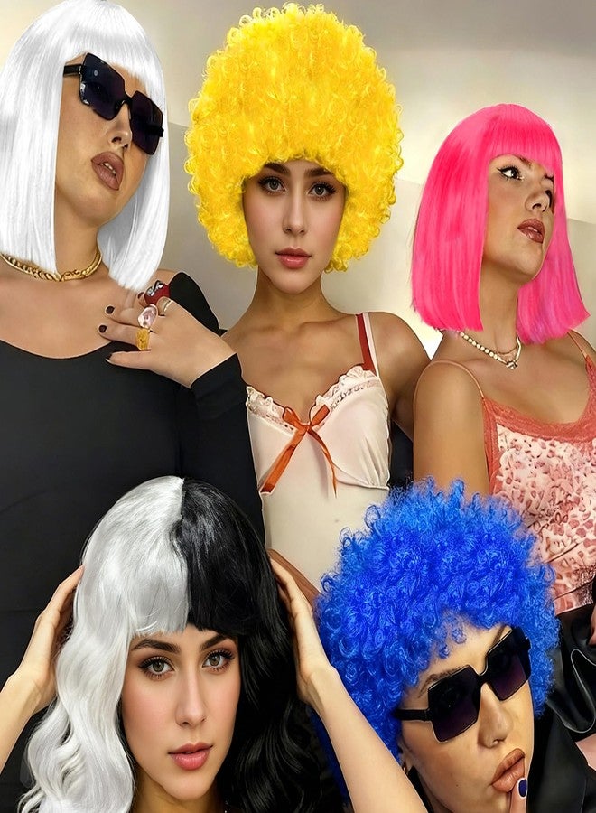 MIUSKATL 12 Multi Pack Fun Wigs, Assorted Bob Wig, Wavy Colored Colorful Hair Wigs, Funny Neon Clown Fluffy Bulk Wigs for Women Costume Cosplay Party (Multicolor) - Image 3