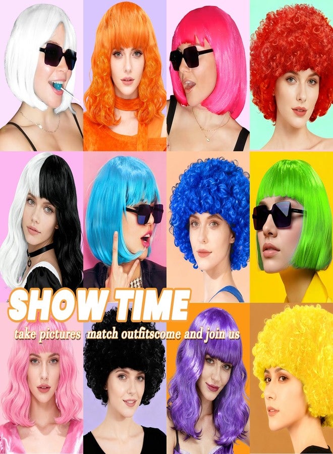 MIUSKATL 12 Multi Pack Fun Wigs, Assorted Bob Wig, Wavy Colored Colorful Hair Wigs, Funny Neon Clown Fluffy Bulk Wigs for Women Costume Cosplay Party (Multicolor) - Image 2