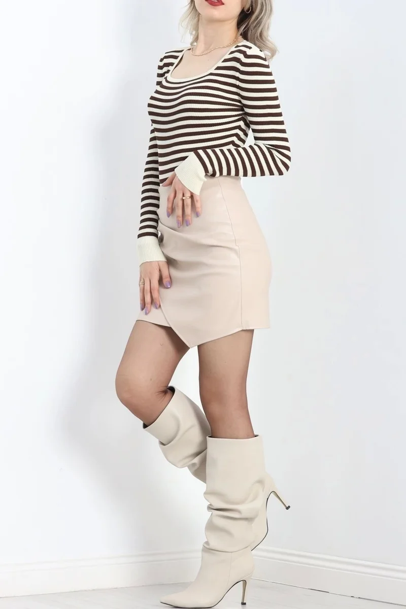 Kazax Kazakax Square Collar Striped Knitwear Body Latte Coffee - 1118.1247.