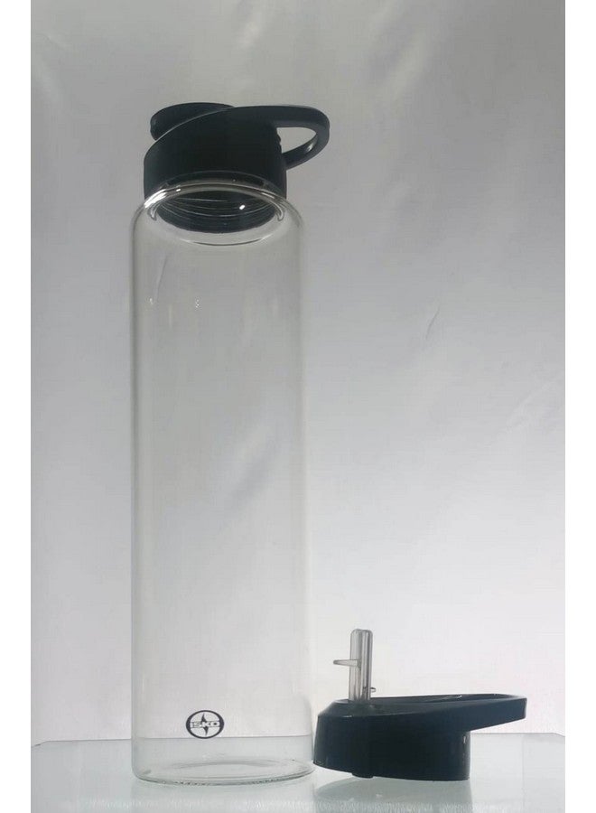 ISKO® Borosilicate glass water bottle with Protective Fabric cover with 2 caps only fliptop 1 Litre (1 Pc) - Image 3