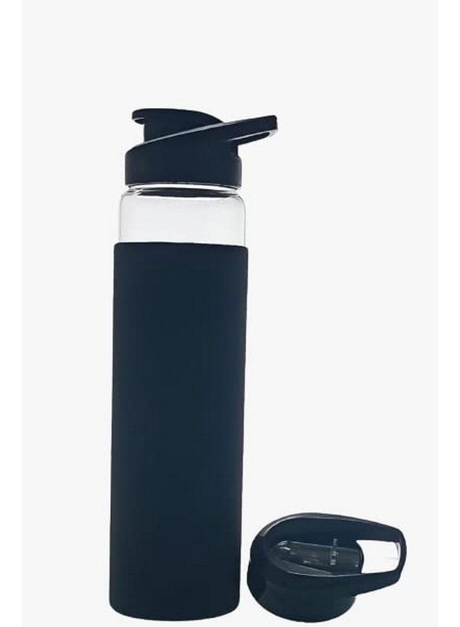 ISKO® Borosilicate glass water bottle with Protective Fabric cover with 2 caps only fliptop 1 Litre (1 Pc) - Image 1