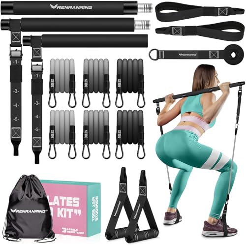 RENRANRING Pilates Bar Kit with Resistance Bands, Multifunctional Pilates Bar for Women & Men with Heavy-Duty Metal Adjustment Buckle, Pilates Home Equipment for Full BodyWorkouts - Image 1
