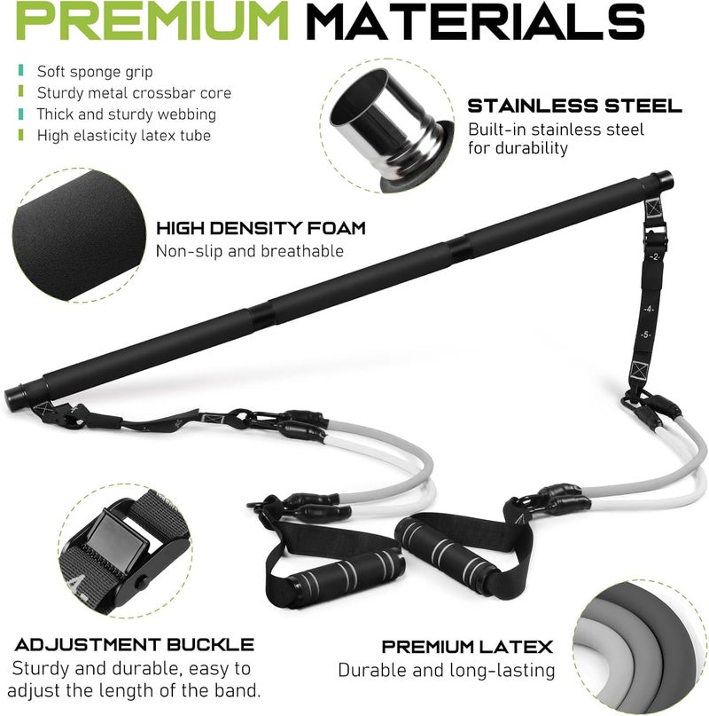 RENRANRING Pilates Bar Kit with Resistance Bands, Multifunctional Pilates Bar for Women & Men with Heavy-Duty Metal Adjustment Buckle, Pilates Home Equipment for Full BodyWorkouts - Image 2