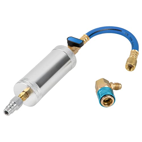 KAISAL AC Oil Injector Tool R134A R410A R22 R12 Refrigerant Compressor Oil Dye Injector 2Oz AC Dye Kit Well-sealed AC Oil Injector Kit Fast AC Recharge Kit with 1/4" SAE Thread&R134a Quick Coupler HVAC Tools - Image 1