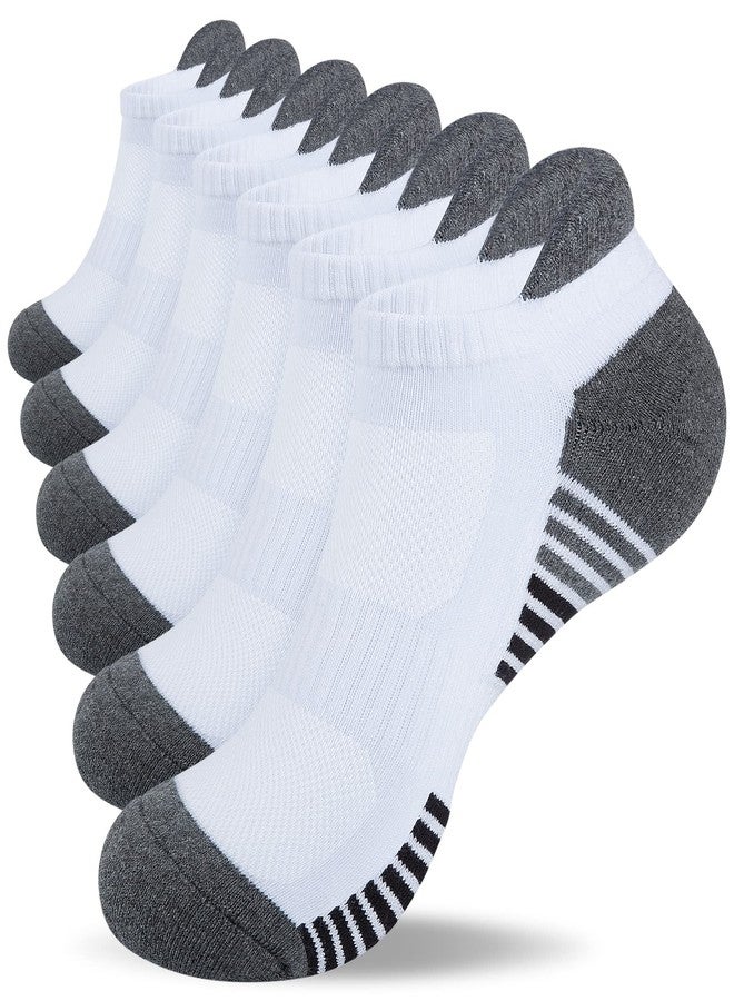 Lapulas Athletic Running Ankle Socks, Low Cut Cushioned Anti-Blister Tab Sports Socks Men Women 6Pairs, Stripe-white, S - Image 1