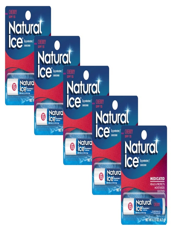 Mentholatum Natural Ice Cherry SPF 15 Medicated Lip Balm, 0.15 Ounce (Pack of 5) - Image 1