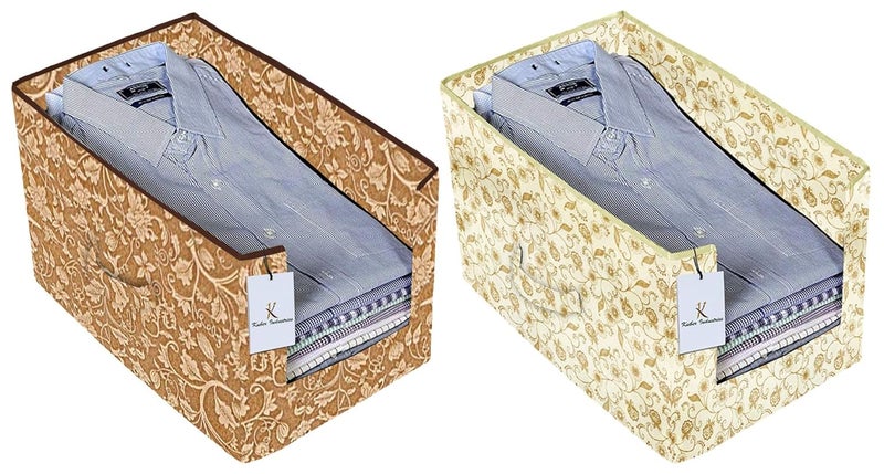 Kuber Industries Exclusive Metalic Printed 2 Piece Non Woven Shirt Stacker Wardrobe Organizer Set Brown Brige CTGTC34917 - Image 1