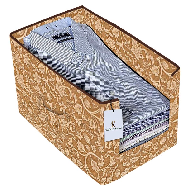 Kuber Industries Exclusive Metalic Printed 2 Piece Non Woven Shirt Stacker Wardrobe Organizer Set Brown Brige CTGTC34917 - Image 5