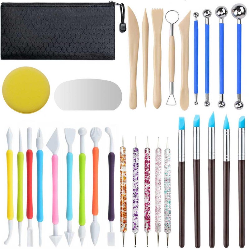 Langqun 31pcs Clay ToolsPottery Tools KitAir Dry Clay ToolsPolymer Clay Dotting ToolsCeramic Supplies for Kids and AdultsSculptingModelingShaping