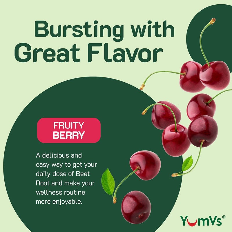 YumVs يوم في إس حلوى جذر الشمندر مع المغنيسيوم وفيتامين سي بنكهة التوت حلوى الشمندر مضغوطات الشمندر لدعم الدورة الدموية ومضادات الأكسدة حلوى الشمندر الحمراء 60 حبة عبوة من 1 - Image 3