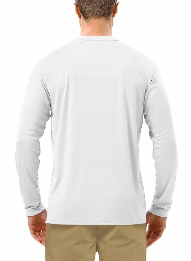 Roadbox Mens UPF 50+ UV Sun Protection Shirts Outdoor Long Sleeve Fishing Shirt for Hiking Swimming Rash Guard - White, XL - Image 2