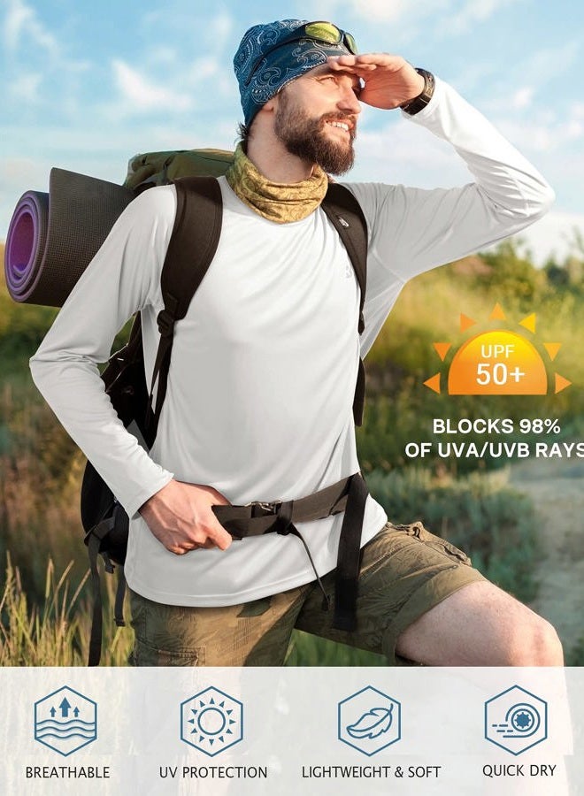 Roadbox Mens UPF 50+ UV Sun Protection Shirts Outdoor Long Sleeve Fishing Shirt for Hiking Swimming Rash Guard - White, XL - Image 3
