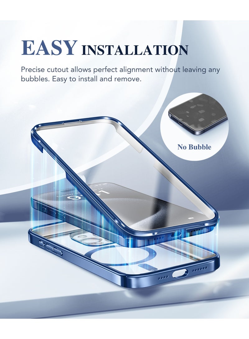 بيرفي جراب مغناطيسي لهاتف iPhone 15 Pro Max، متوافق مع Magsafe، واقي شاشة مدمج من الزجاج المقوى 9H وحماية كاملة للكاميرا، جراب هاتف مقاوم للصدمات مطلي بالكامل لهاتف 15 Pro Max، أزرق - Image 5