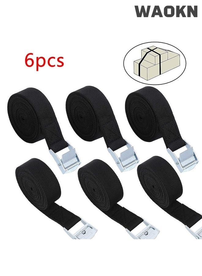 WAOKN 6 Pcs Lashing Straps Tie Down Straps Tension Belt Adjustable Cargo Straps Heavy Duty Tensioning Belts, Car Luggage Cargo Trailer sewn with zinc alloy buckle, adjustable tension strap, heavy-duty tension strap for cargo, can be used for car luggage and cargo trailers, durable and wear-resistant, (black). - Image 1