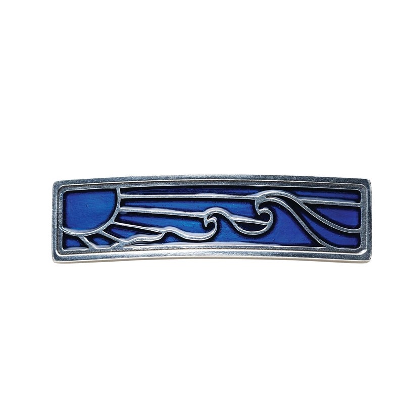 DANFORTH  Wavesong Medium Barrette Handcrafted Pewter Hair Barrettes For Women Blue Woodblock Design Measures 3 Long 34 Tall French Clasp Made In USA