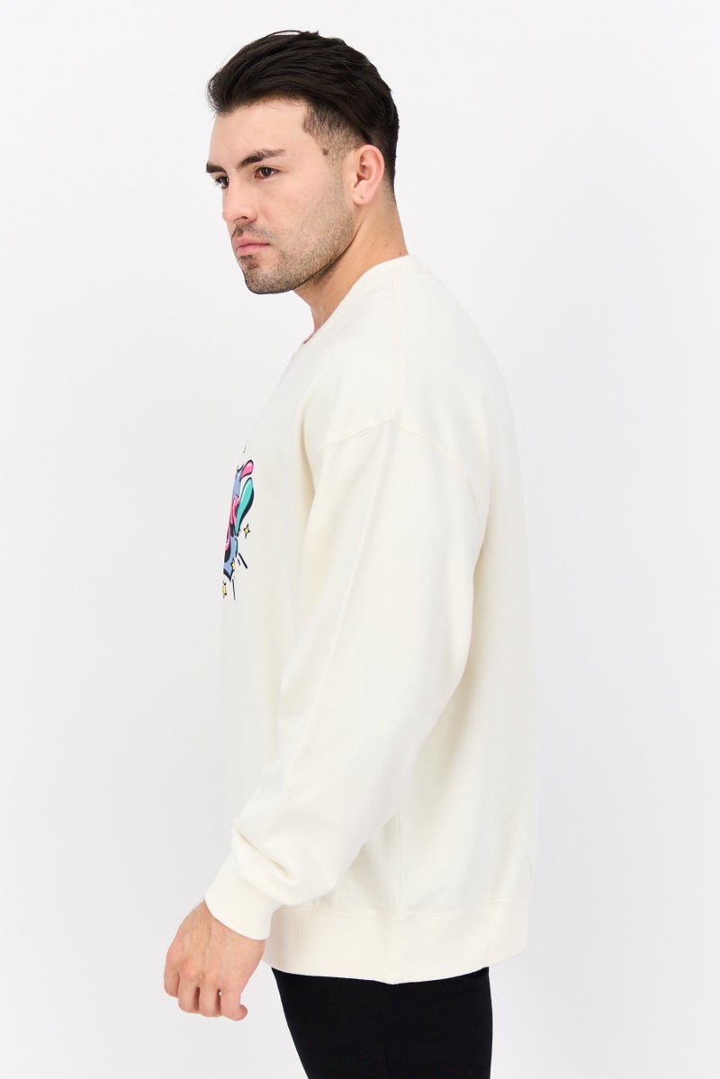 Wrangler Men Crew Neck Long Sleeve Graphic Sweatshirt, Off White Combo - Image 3