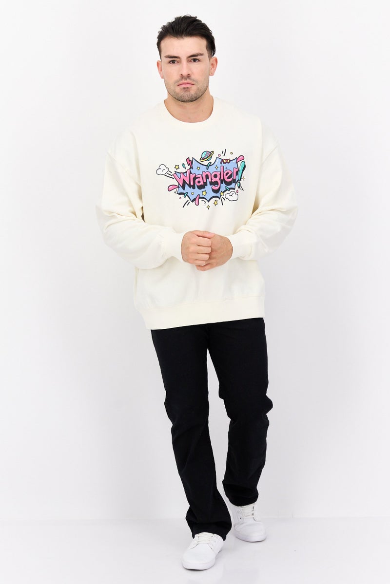 Wrangler Men Crew Neck Long Sleeve Graphic Sweatshirt, Off White Combo - Image 2