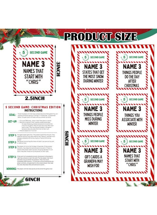 Leitee Christmas 5 Second Game 108 Question Cards And 5 Second Hourglass Family Card Game Simple Questions Card Game For Party Travel Game Night Sleepovers Think Fast And Shout Out Answers - Image 2