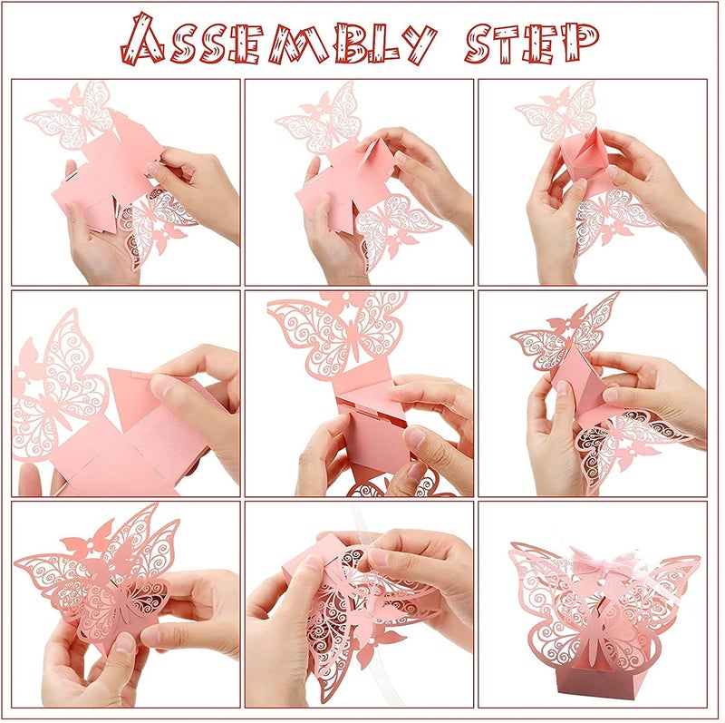 Vinayakart Set of 20Pcs DIY Butterfly Boxes for Candy Box Wedding Favor Birthday Party Gifts (Pink) - Image 5