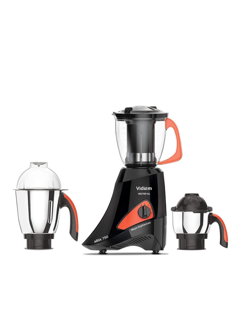 فيديم Vidiem mixer grinder 576 A Vector SJ (Black), 750 watt mixer grinder 3 leak proof jars with self-lock for wet and dry spices, chutneys and curries  - Image 1