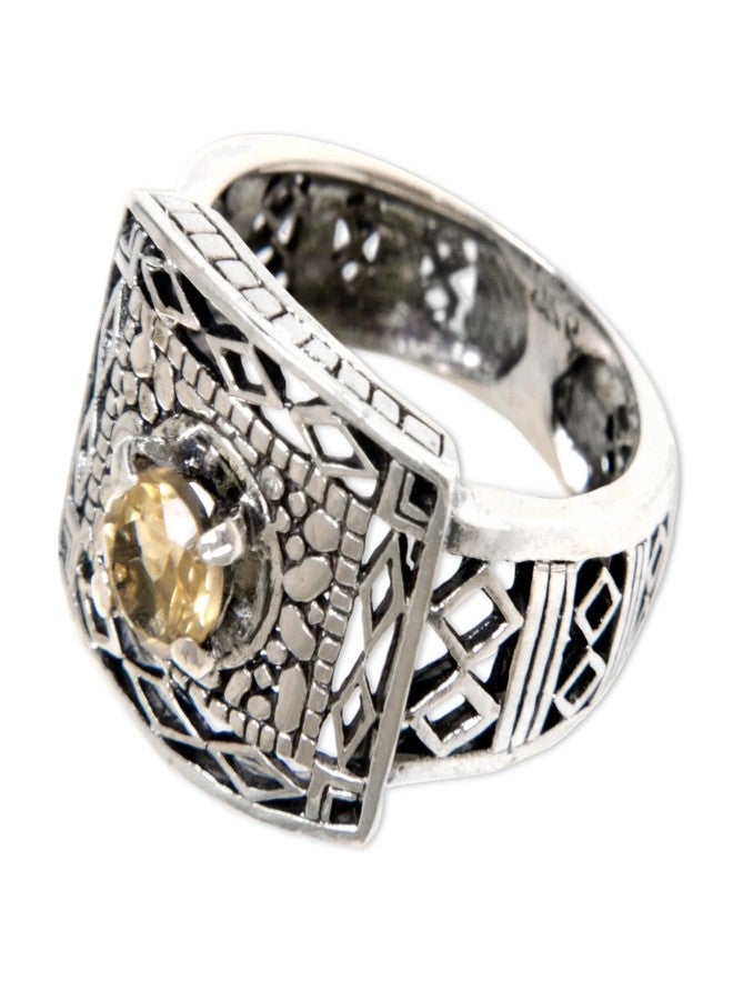 نوفيكا خاتم كوكتيل مصنوع يدويًا من حجر السترين من نوفيكا، مصنوع من الفضة الإسترليني عيار 925، مرصع بحجر كريم أصفر معدني من إندونيسيا، حجر بخت "معبد بالي". - Image 4