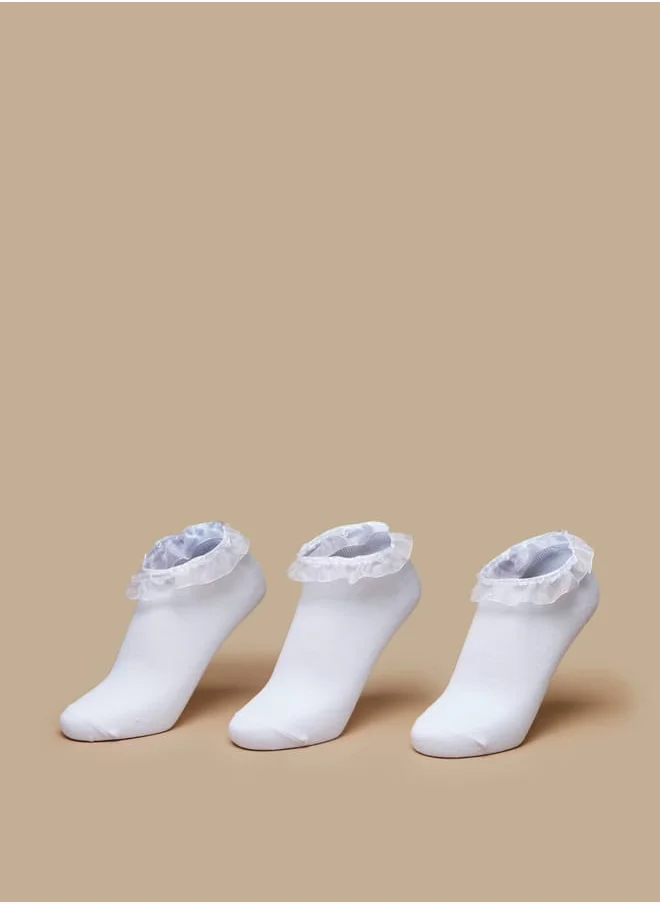 JUNIORS Girls Textured Ankle Length Socks with Frill Hem - Set of 3