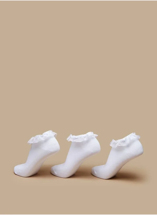 JUNIORS Girls Textured Ankle Length Socks with Frill Hem - Set of 3