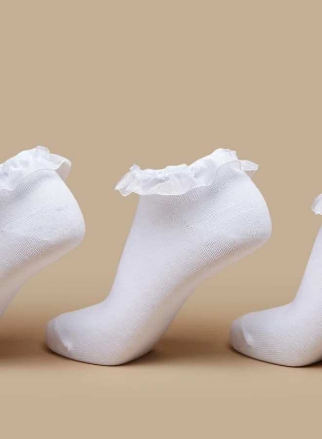 JUNIORS Girls Textured Ankle Length Socks with Frill Hem - Set of 3